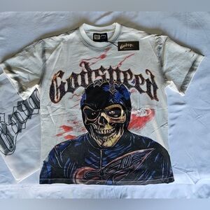 Godspeed White Tee with Skull Racer Graphic